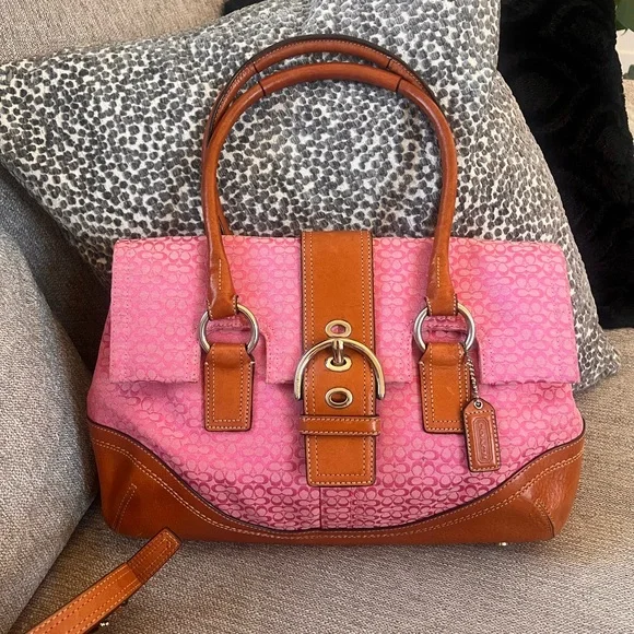 Coach Rare Pink and Brown Signature Ashley Flap Hampton Soho Shoulder Bag - Picture 1 of 8